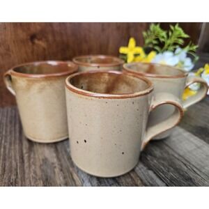 Dansk Nielstone Speckled Stoneware Coffee Mugs Espresso Tan Set of 4 Vtg